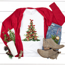 Small White Christmas Tree Bow Graphic Tee, Coquette Holiday Tee, Christmas Tree Shirt 