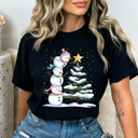 Large Black Festive Snowmen Comfort Colors Tee, Winter Snow Graphic Tee, Snowman Shirt