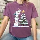 Large Berry Festive Snowmen Comfort Colors Tee, Winter Snow Graphic Tee, Snowman Shirt