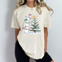 XL Ivory Festive Snowmen Comfort Colors Tee, Winter Snow Graphic Tee, Snowman Shirt