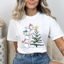XXL White Festive Snowmen Comfort Colors Tee, Winter Snow Graphic Tee, Snowman Shirt