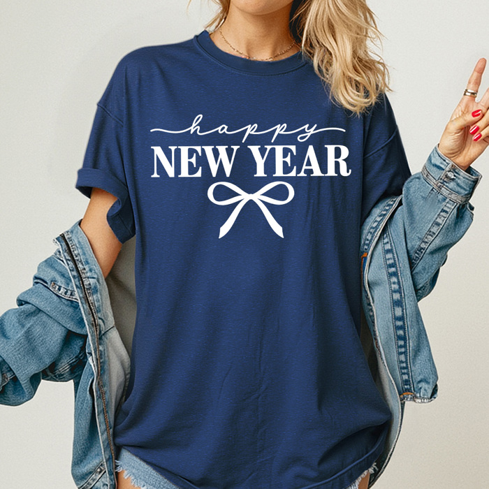 Happy New Year Bow Comfort Colors Tee, Coquette New Years Graphic Tee, 2026 New Years Party Shirt