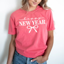 XXL Watermelon Happy New Year Bow Comfort Colors Tee, Coquette New Years Graphic Tee, 2026 New Years Party Shirt