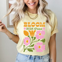  Bloom With Grace Comfort Colors Tee, Whimsical Flowers Graphic Tee, Spring Floral Shirt