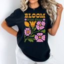 Small Black Bloom With Grace Comfort Colors Tee, Whimsical Flowers Graphic Tee, Spring Floral Shirt