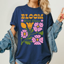 XXL Navy Bloom With Grace Comfort Colors Tee, Whimsical Flowers Graphic Tee, Spring Floral Shirt