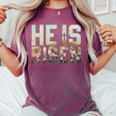 Small Berry He Is Risen Comfort Colors Tee, Easter Worship Floral Graphic Tee, Spring Jesus Shirt 