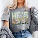 Medium Gray He Is Risen Comfort Colors Tee, Easter Worship Floral Graphic Tee, Spring Jesus Shirt 