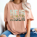 XL Peachy He Is Risen Comfort Colors Tee, Easter Worship Floral Graphic Tee, Spring Jesus Shirt 