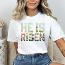 Medium White He Is Risen Comfort Colors Tee, Easter Worship Floral Graphic Tee, Spring Jesus Shirt 