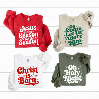 Holly Night Fleece Sweatshirts, Jesus Christmas Graphic Pullover, Christ Birth 