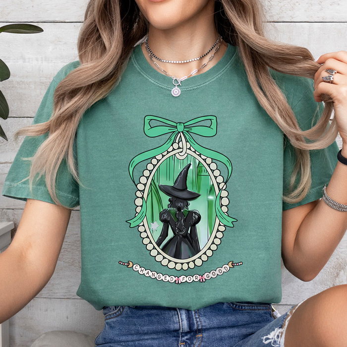 Change For The Good Comfort Colors, Green Witch, Pink Witch, Trendy Printed Tee, Pink And Green Graphic Tee