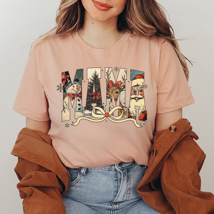 Vintage Christmas Character Mama Graphic Tee, Mimi Holiday Tee, Vintage Holiday Nana Shirt, Gigi Christmas Shirt