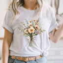 XXL Ash Gray Vintage Flower Boquete Graphic Tee, Retro Floral Shirt, Spring Flowers Tee