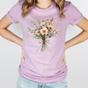 Medium Lilac Vintage Flower Boquete Graphic Tee, Retro Floral Shirt, Spring Flowers Tee