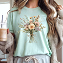 XL Mint Vintage Flower Boquete Graphic Tee, Retro Floral Shirt, Spring Flowers Tee