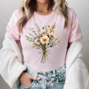 XXL Pink Vintage Flower Boquete Graphic Tee, Retro Floral Shirt, Spring Flowers Tee
