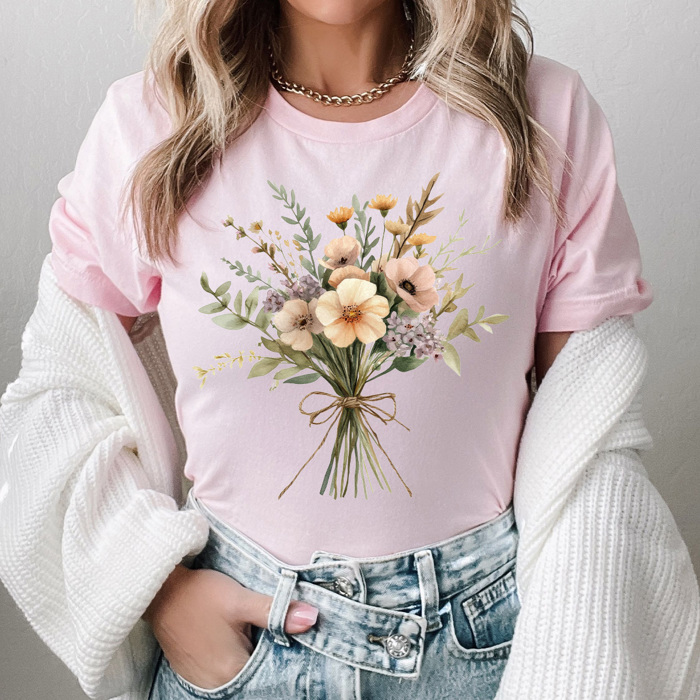 Vintage Flower Boquete Graphic Tee, Retro Floral Shirt, Spring Flowers Tee