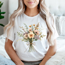 Large White Vintage Flower Boquete Graphic Tee, Retro Floral Shirt, Spring Flowers Tee