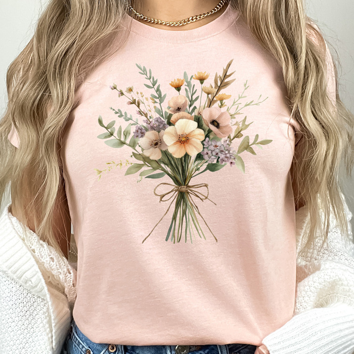 Vintage Flower Boquete Graphic Tee, Retro Floral Shirt, Spring Flowers Tee