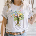 Large Ash Gray Spring Colorful Floral Bouquet Graphic Tee, Bright Wildflower Shirt, Spring Flowers Tee