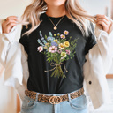 XL Black Spring Colorful Floral Bouquet Graphic Tee, Bright Wildflower Shirt, Spring Flowers Tee