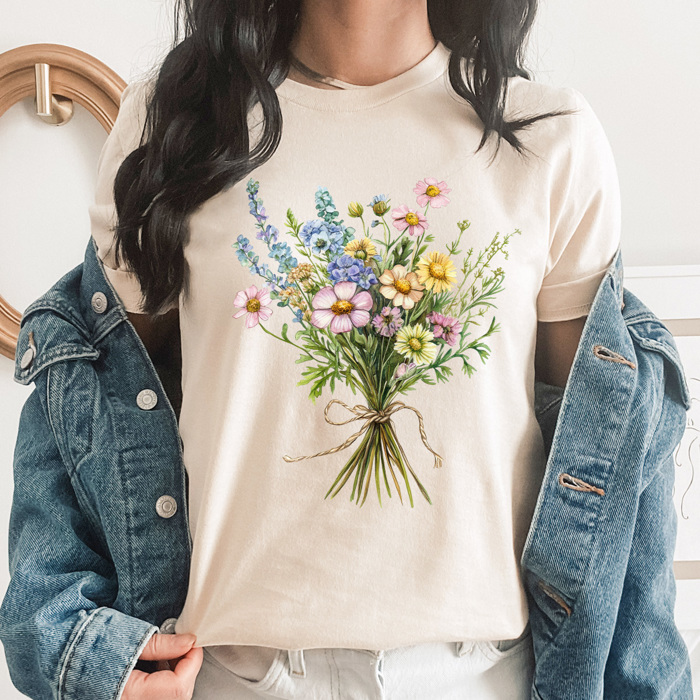 Spring Colorful Floral Bouquet Graphic Tee, Bright Wildflower Shirt, Spring Flowers Tee