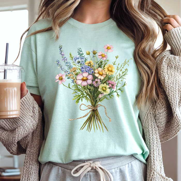 Spring Colorful Floral Bouquet Graphic Tee, Bright Wildflower Shirt, Spring Flowers Tee