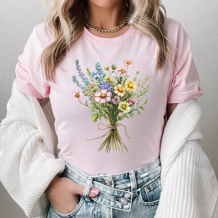 Spring Colorful Floral Bouquet Graphic Tee, Bright Wildflower Shirt, Spring Flowers Tee