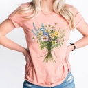 Large Sunset Spring Colorful Floral Bouquet Graphic Tee, Bright Wildflower Shirt, Spring Flowers Tee