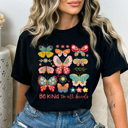 Large Black Be Kind To All Kinds Butterflies Comfort Colors, Spring Floral Butterfly Graphic Tee, Flower Butterfly Shirt   