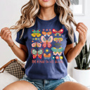 Large Navy Be Kind To All Kinds Butterflies Comfort Colors, Spring Floral Butterfly Graphic Tee, Flower Butterfly Shirt   