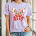 Large Lilac Spring Pink Flower Butterfly Graphic Tee, Floral Butterfly Shirt, Spring Flowers  