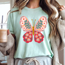 Small Mint Spring Pink Flower Butterfly Graphic Tee, Floral Butterfly Shirt, Spring Flowers  