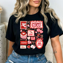 Medium Black Valentines Girly Comfort Colors Tee, Cupid Lover Graphic Tee, V-Day Cake Shirt