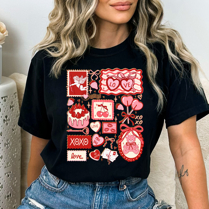 Valentines Girly Comfort Colors Tee, Cupid Lover Graphic Tee, V-Day Cake Shirt