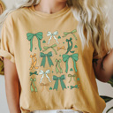 XXL Mustard Green Coquette Bow St Patrick's Day Comfort Colors Tee, Lucky Shamrock And Bows Graphic Tee