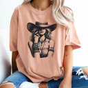 XXL Peachy Western Cowgirl Comfort Colors Tee, Country Cowgirl Graphic Tee