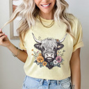XXL Butter Floral Highland Cow Comfort Colors Tee, Western Flower Cow Printed Tee, Cowgirl Shirt 