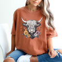 XL Yam Floral Highland Cow Comfort Colors Tee, Western Flower Cow Printed Tee, Cowgirl Shirt 