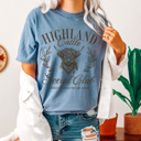 Small Blue Jean Highland Cattle Social Club Comfort Colors Tee, Easily Distracted By Cows Graphic Tee