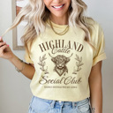Medium Butter Highland Cattle Social Club Comfort Colors Tee, Easily Distracted By Cows Graphic Tee