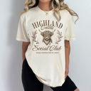 Small Ivory Highland Cattle Social Club Comfort Colors Tee, Easily Distracted By Cows Graphic Tee