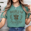 XXL Light Green Highland Cattle Social Club Comfort Colors Tee, Easily Distracted By Cows Graphic Tee