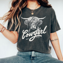 XL Pepper Cowgirl Highland Cow Comfort Colors Tee, Western Cow Graphic Tee, Country Vintage Tee