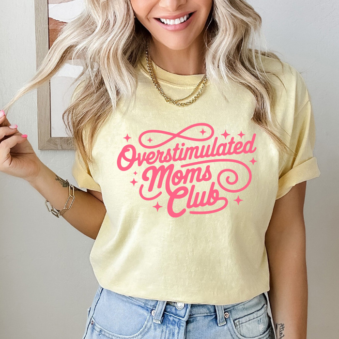 Overstimulated Moms Club Comfort Colors Tee, Mom Life Graphic Tee, Motherhood Tee