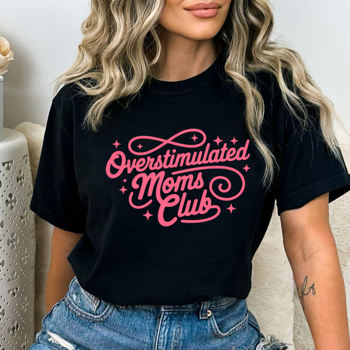 Overstimulated Moms Club Comfort Colors Tee, Mom Life Graphic Tee, Motherhood Tee