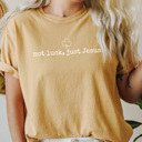 Large Mustard Not Luck Just Jesus Graphic Tee, Shamrock Lucky Shirt, St Patrick's Day Tee, Jesus Comfort Colors