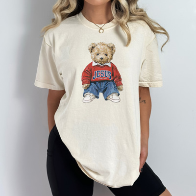 Jesus Loves Me Teddy Graphic Tee, Trendy Teddy Bear Shirt, Jesus Teddy Comfort Colors