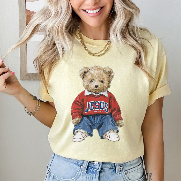 Jesus Loves Me Teddy Graphic Tee, Trendy Teddy Bear Shirt, Jesus Teddy Comfort Colors